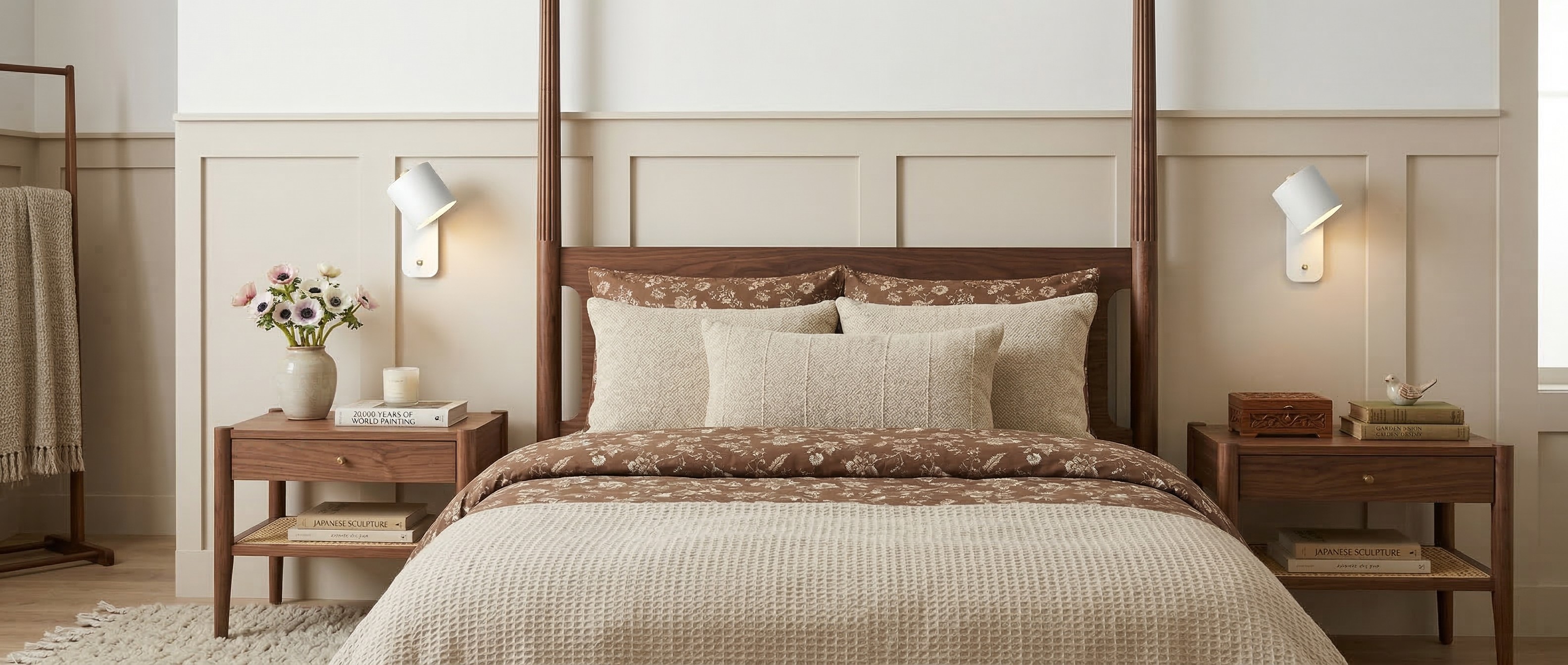 Bedroom styled with Aurabrova wall sconces