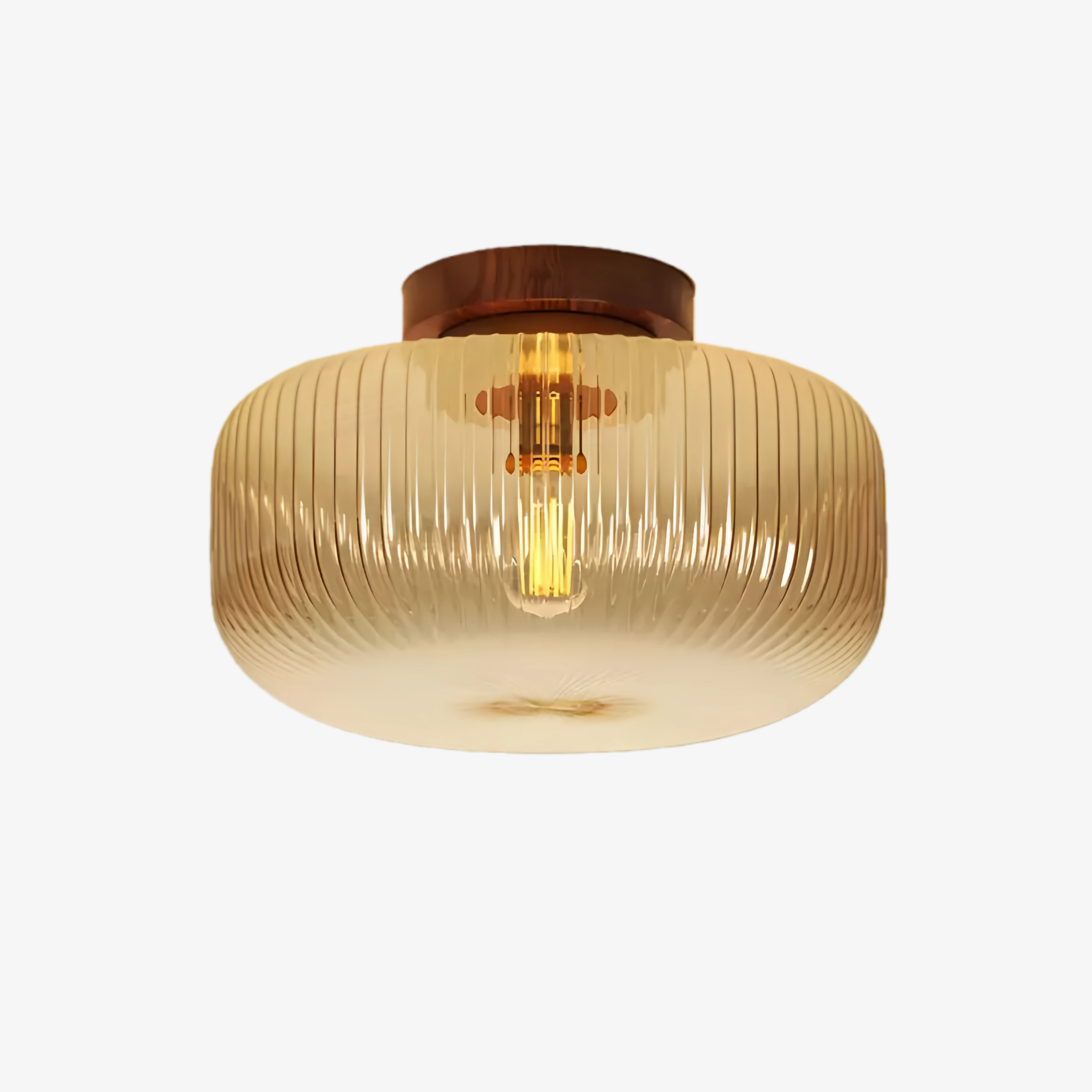 Navello Retro Amber Ribbed Glass Flush Mount Ceiling Light