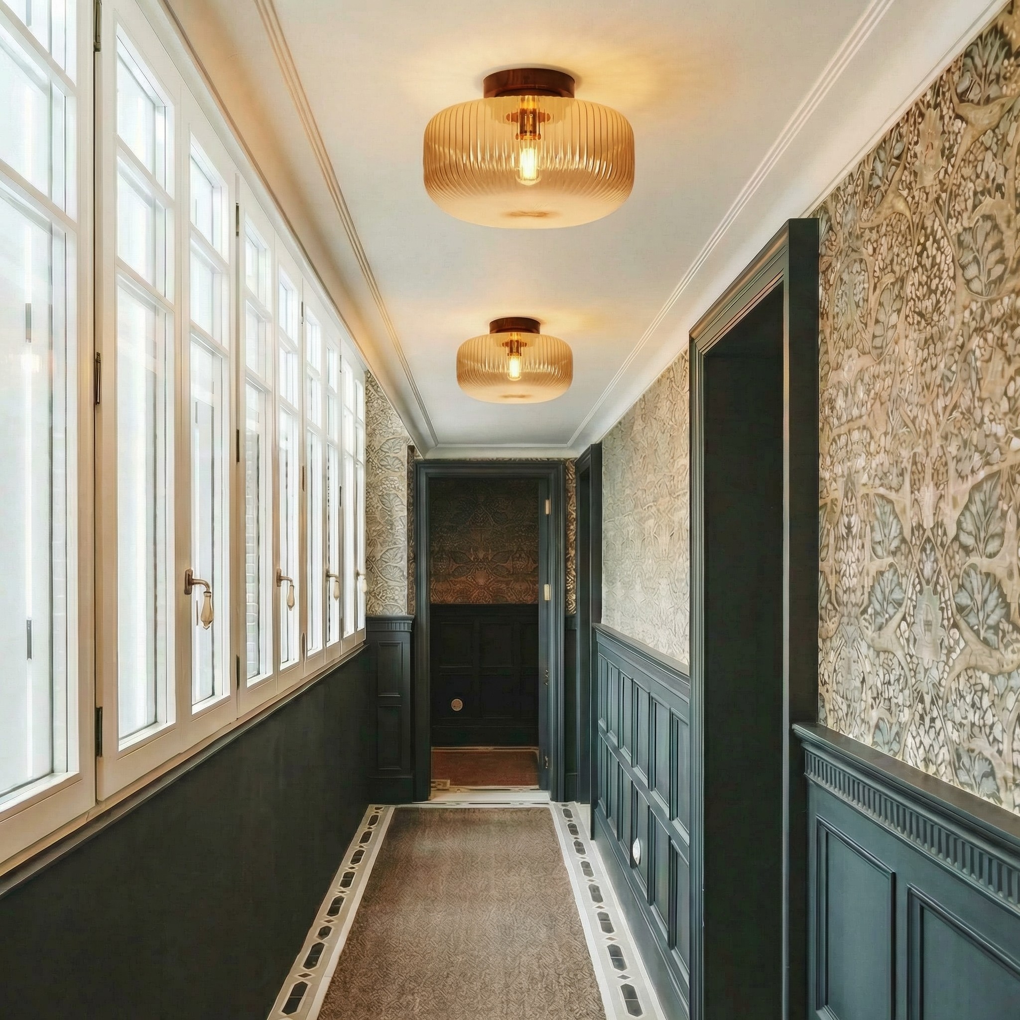 Navello flush mount ceiling light in a hallway