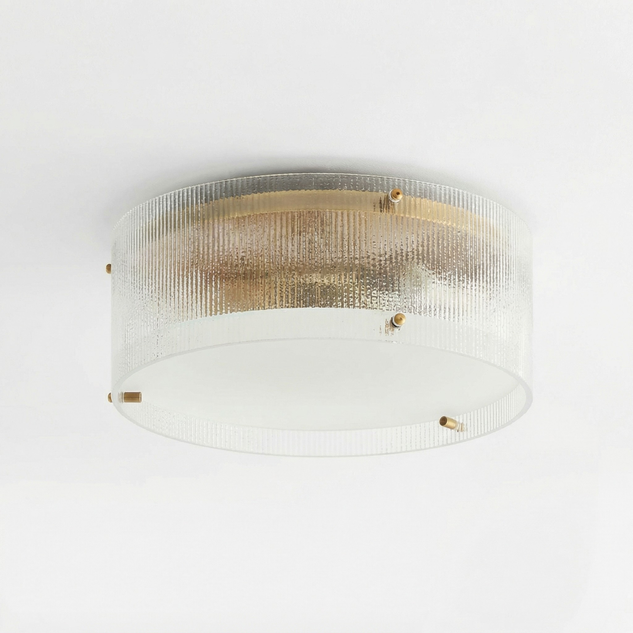 Ribella Fluted Glass Brass Round Flush Mount Ceiling Light for Living Rooms and Bathrooms