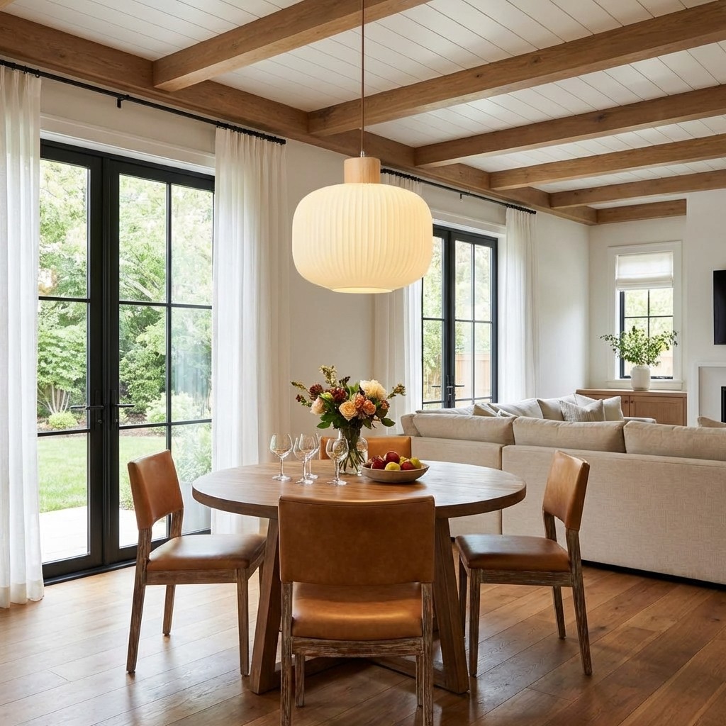 Opalora pendant light above a dining room table
