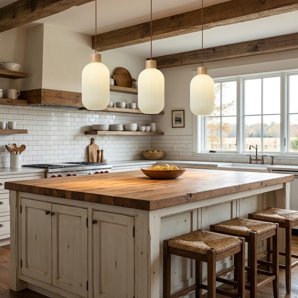 Opalora pendant lights over a kitchen island
