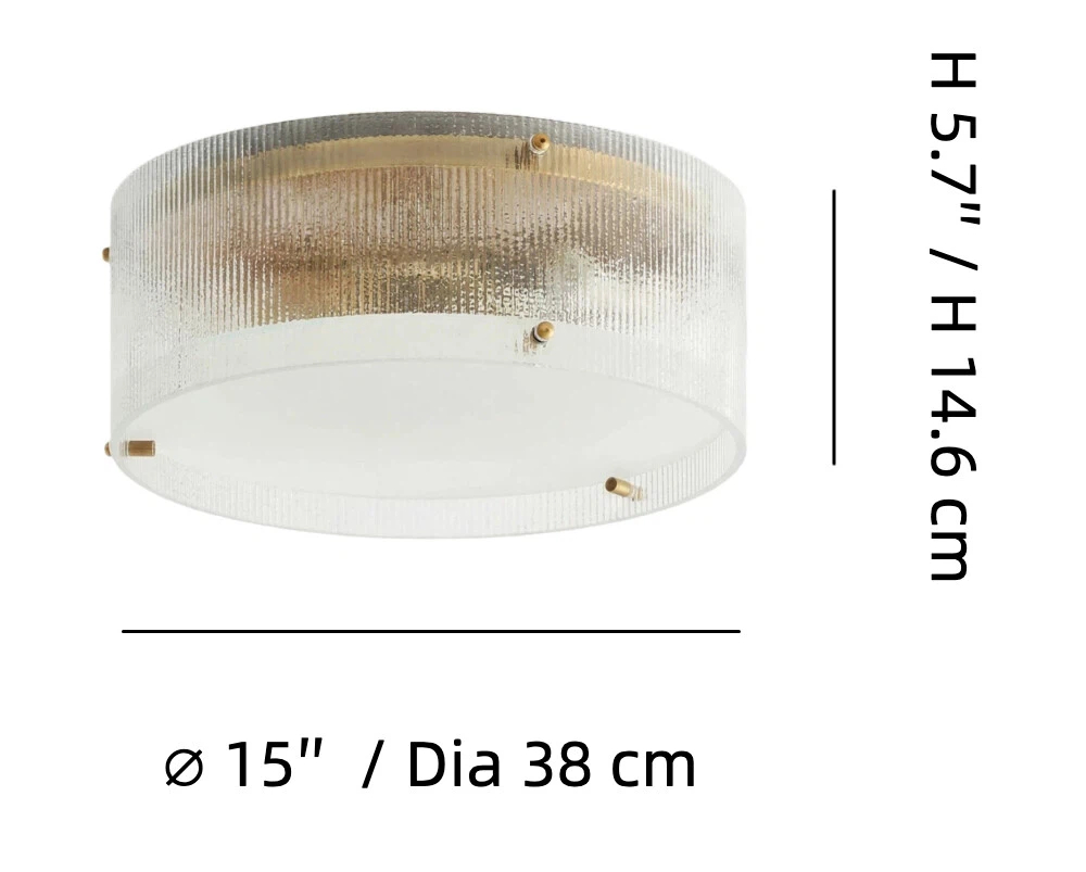 Ribella ceiling light size diagram showing diameter 15 inches and height 5.7 inches