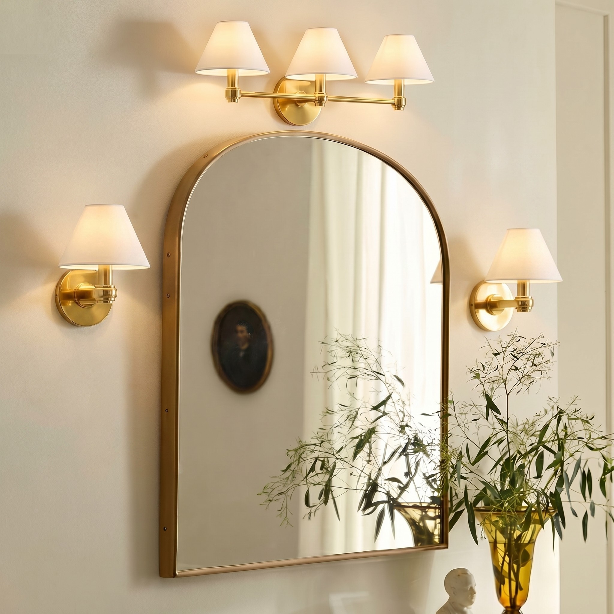 Roven vanity lights styled around a rectangular mirror