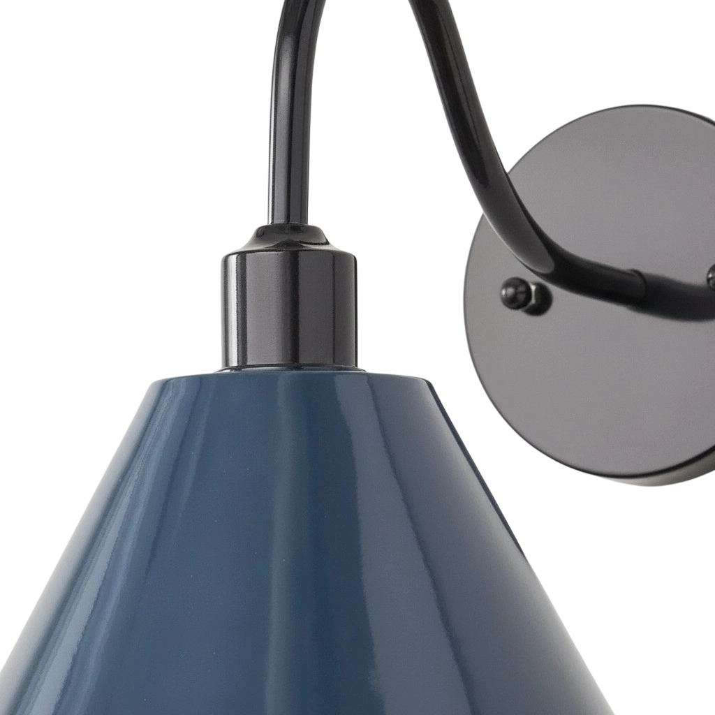 Narix blue shade and black wall mount detail