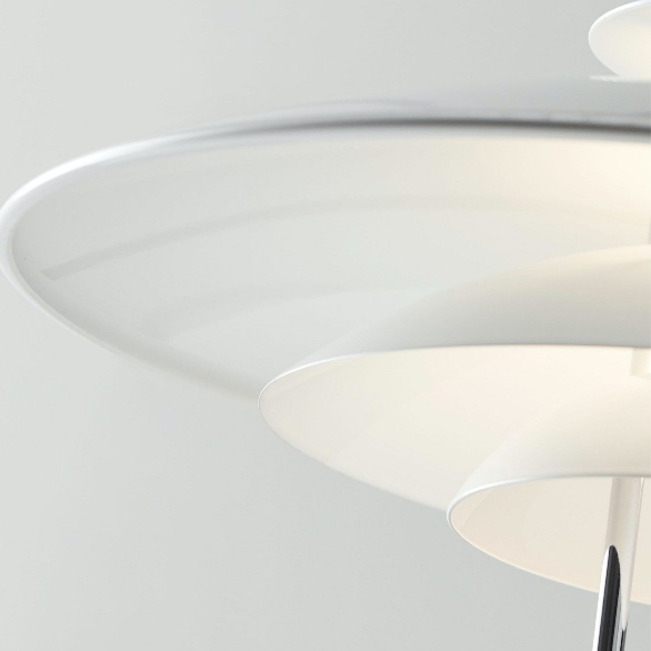 Close-up detail of the white layered pendant shade