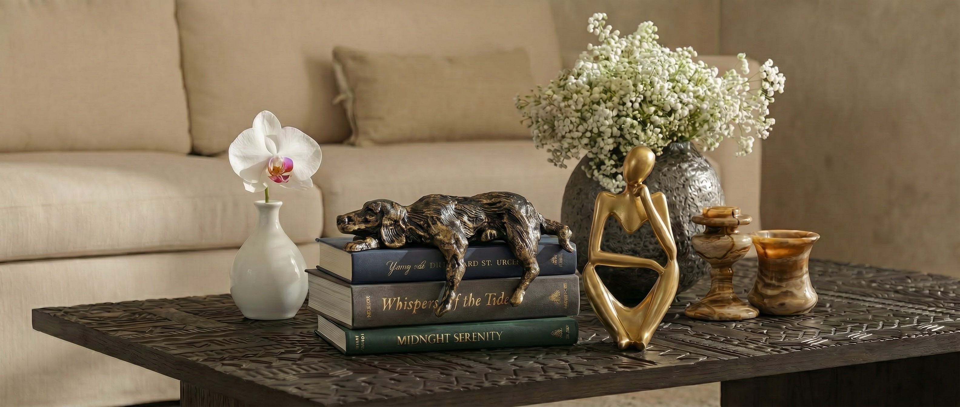 Floxo Collection decor scene with lazy dog figurine on a table