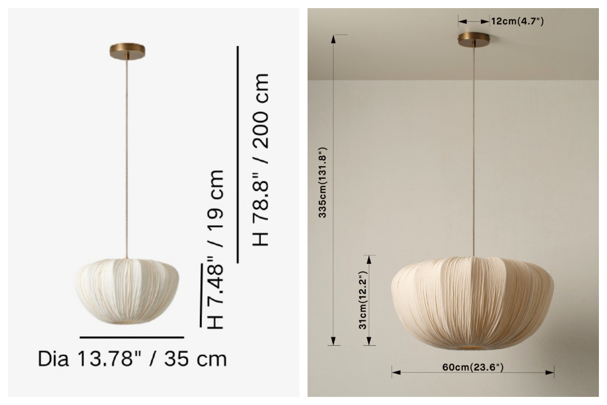 Linbron pendant light size specification diagram