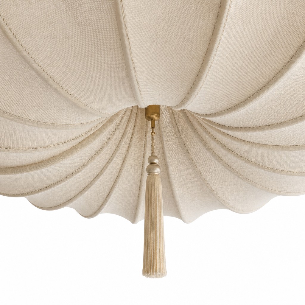 Fabric shade construction and tassel detail