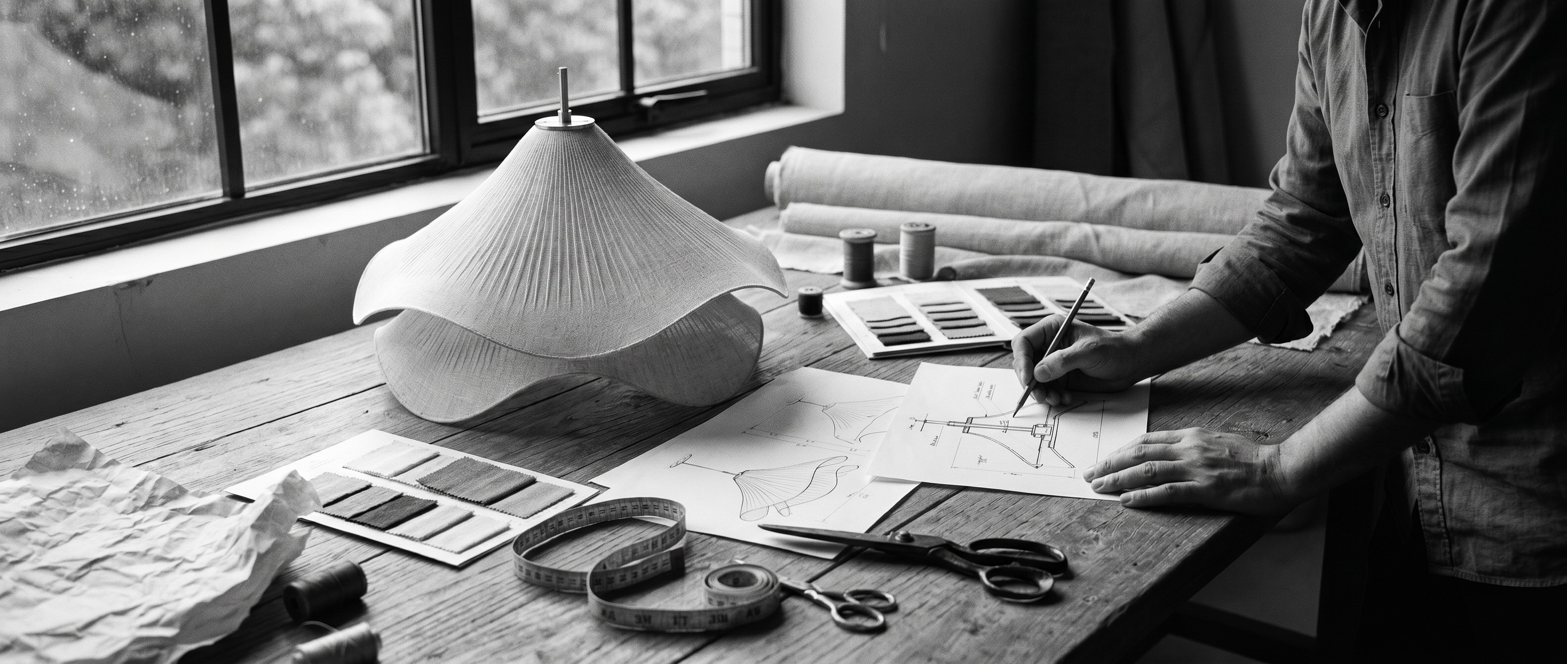 Folded fabric material for Ethereal pendant light