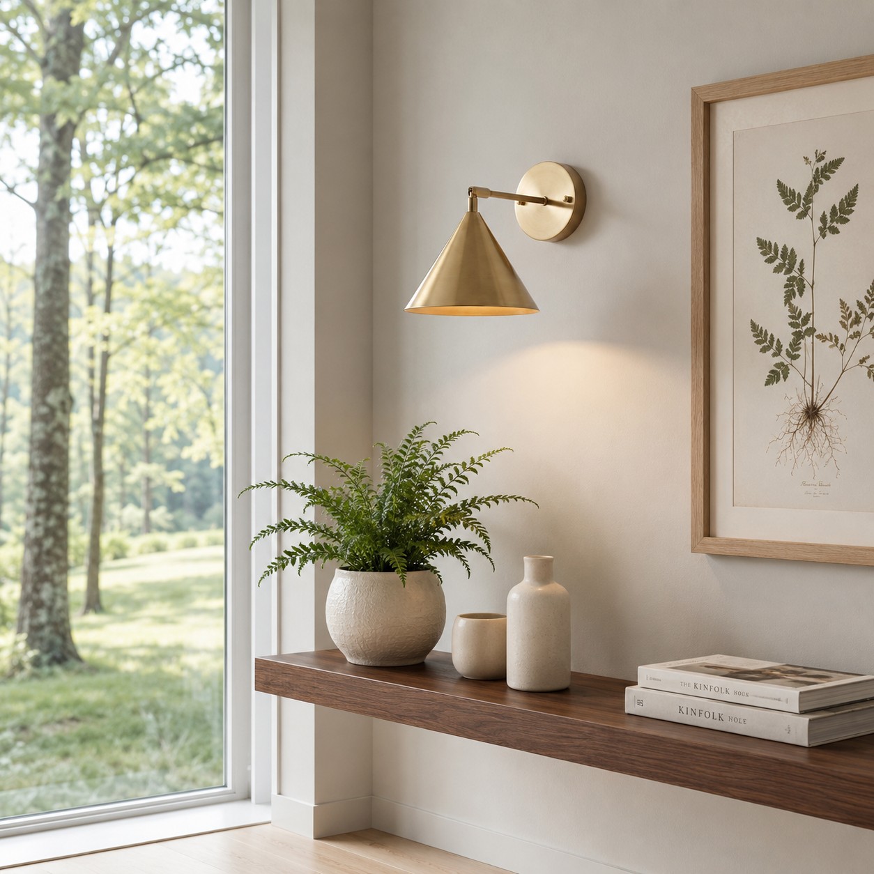 AstroLume cone wall light over a shelf