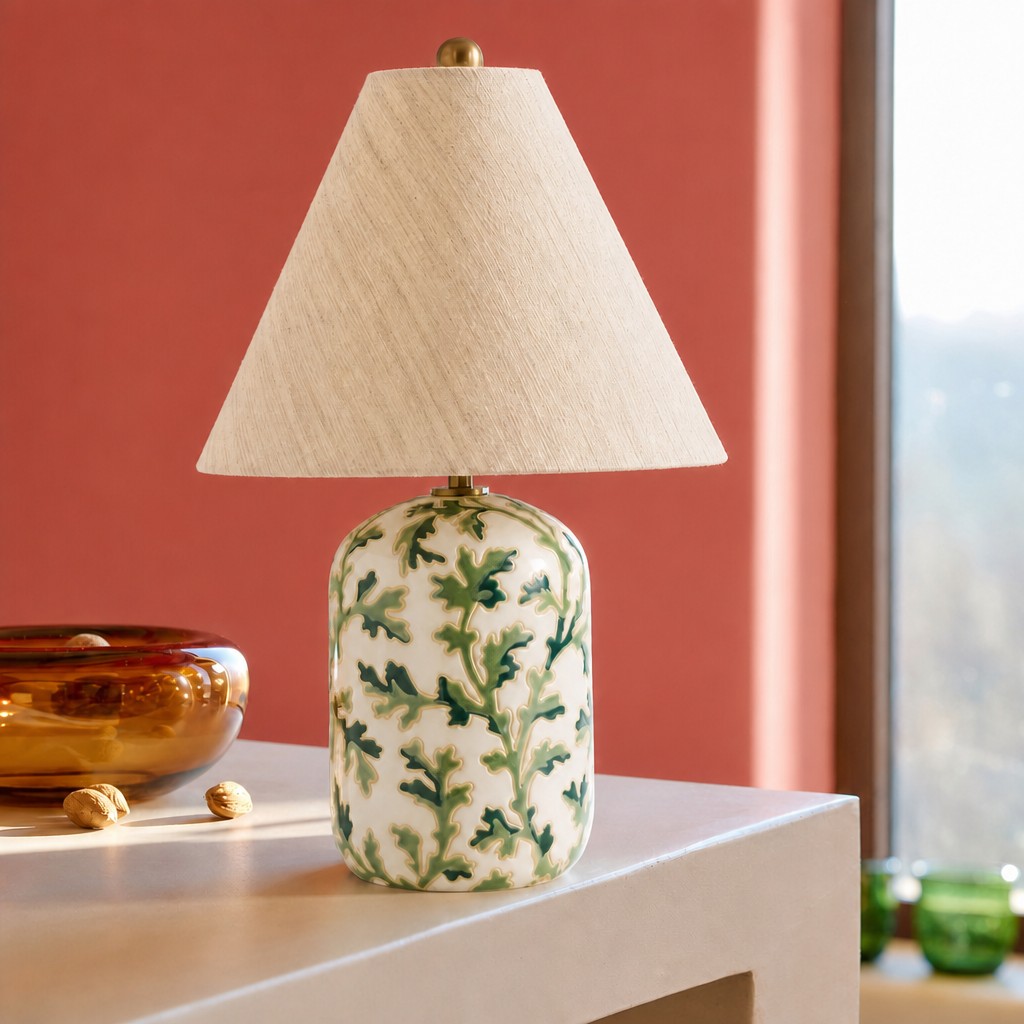 Green Ceruna ceramic table lamp by a window