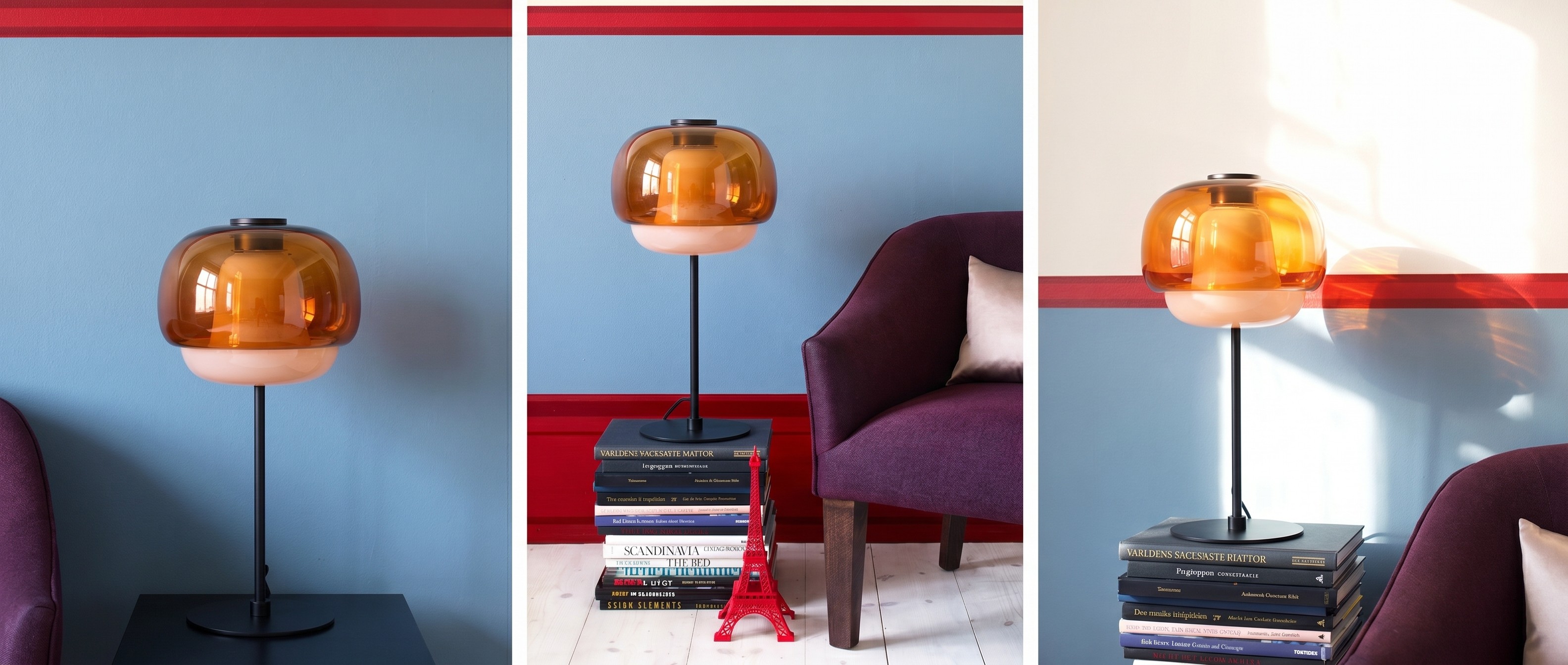 Clinco double mushroom glass table lamp beside chair