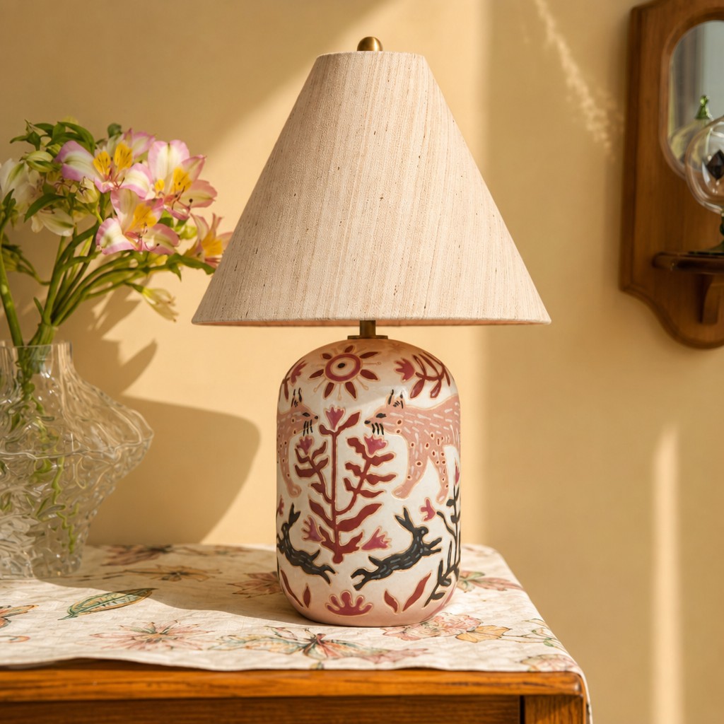 Ceruna ceramic table lamp styled with flowers