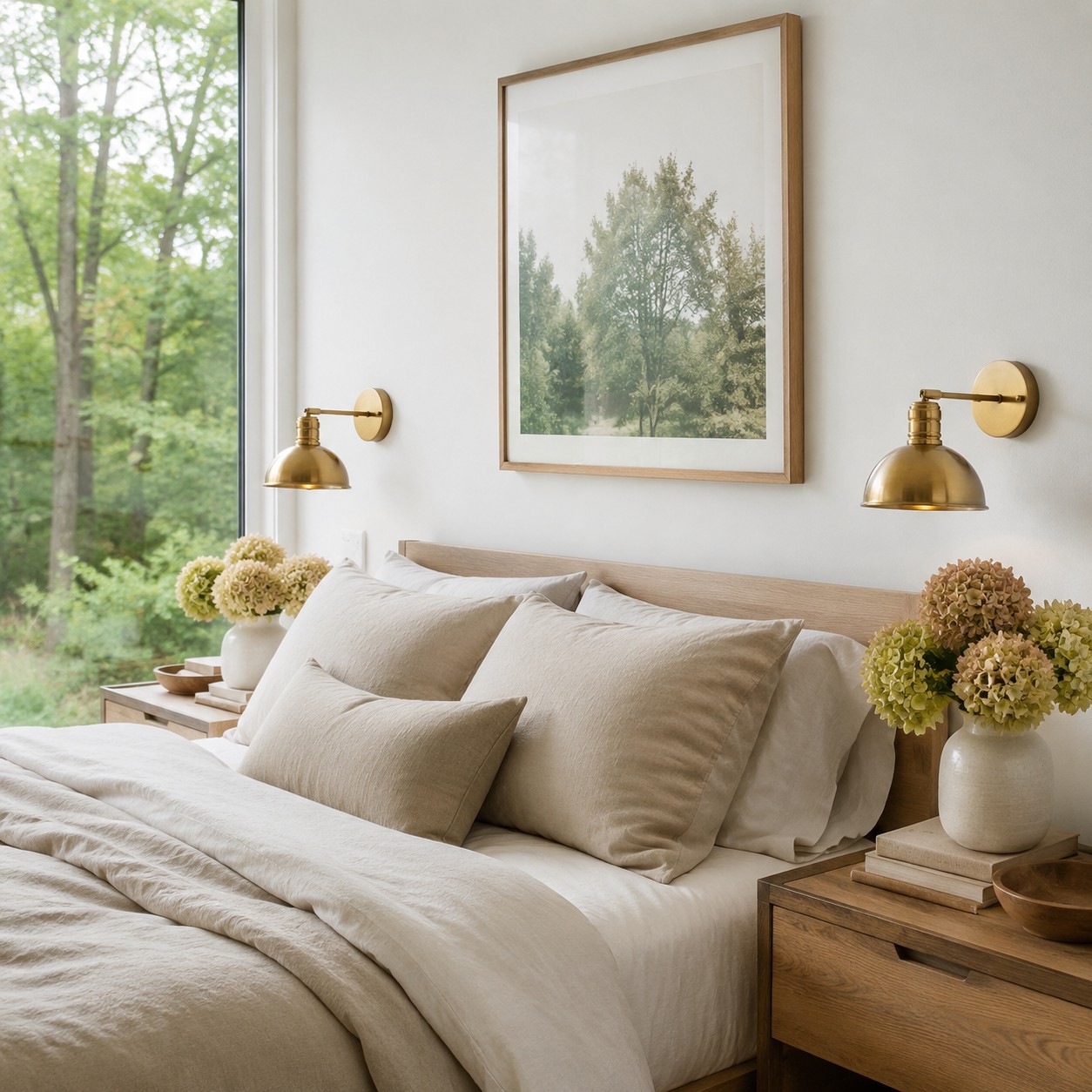 AstroLume wall sconce styled beside a bed