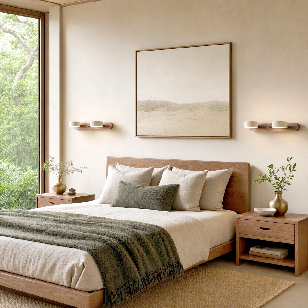 Travira wall sconces styled in a bedroom