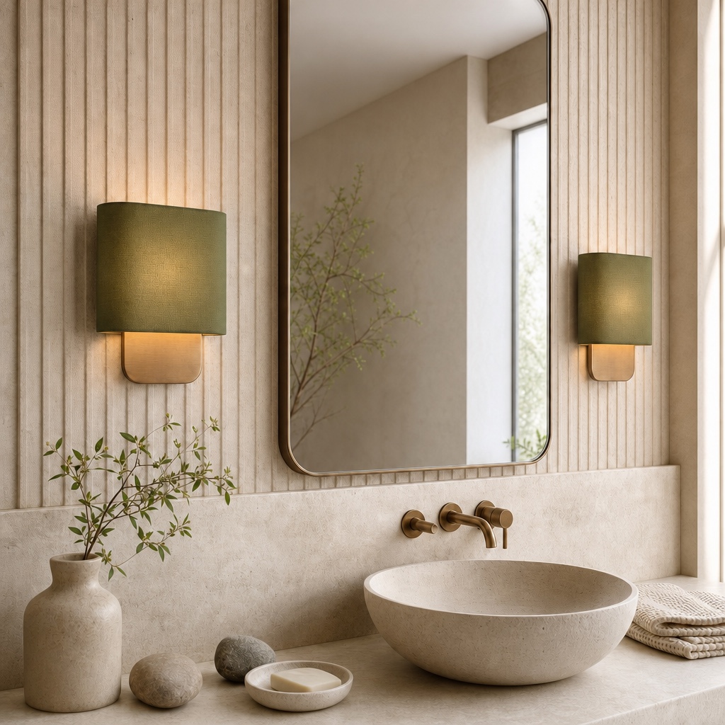 Nolvara wall sconce near a bathroom mirror