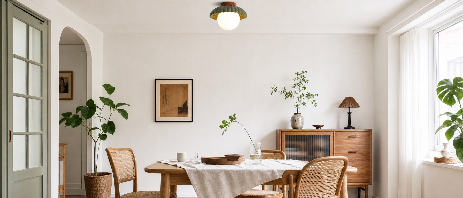 Orbion ceiling light styled in a bright dining room