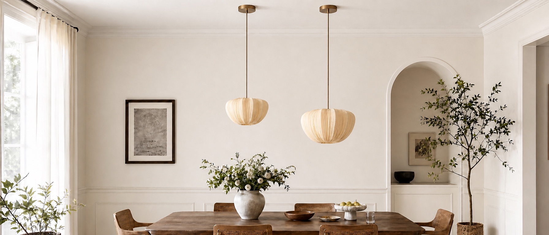 Linbron pendant lights styled above a dining table