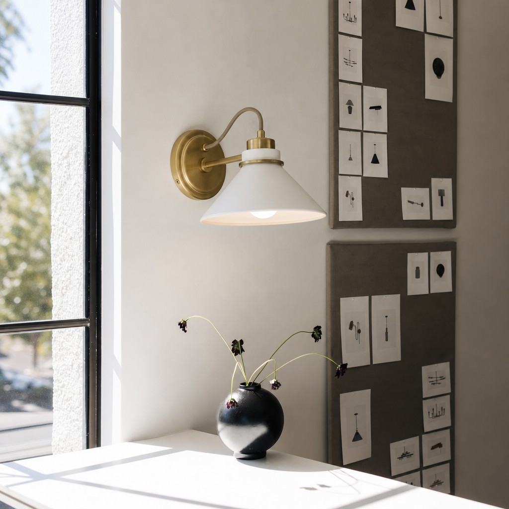 Aurenza wall sconce beside a window