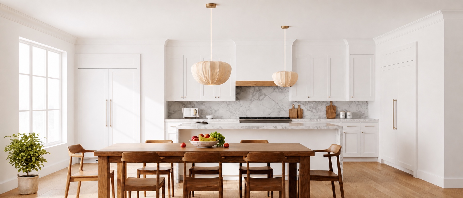 Linbron Series pendant lights in kitchen and dining room