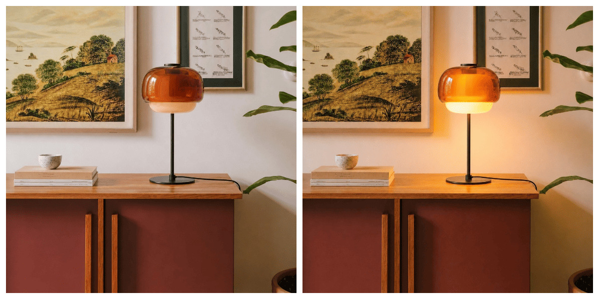 Clinco table lamp with light off and on