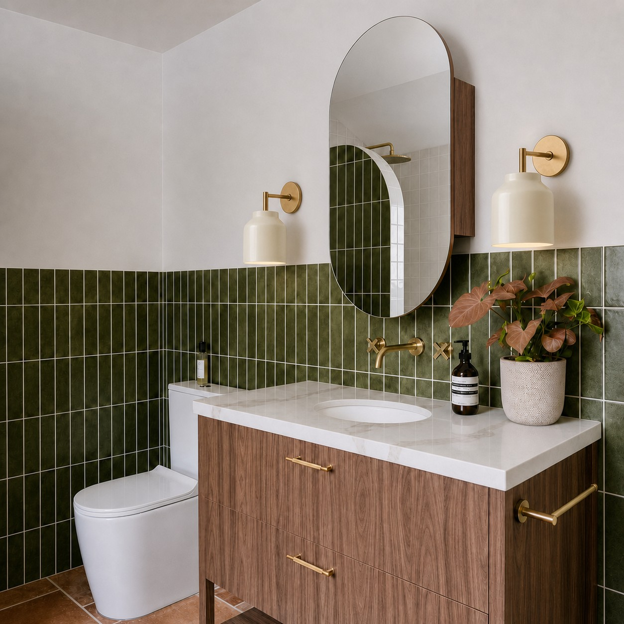 Hanton wall sconces in a vanity bathroom