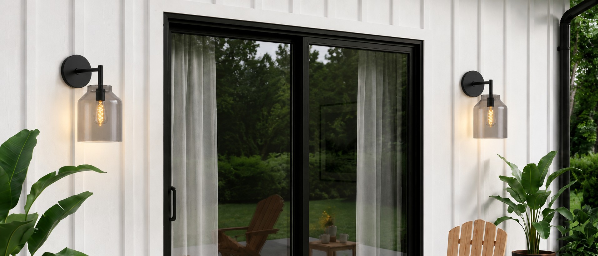 Hanton wall sconces lighting a modern exterior patio