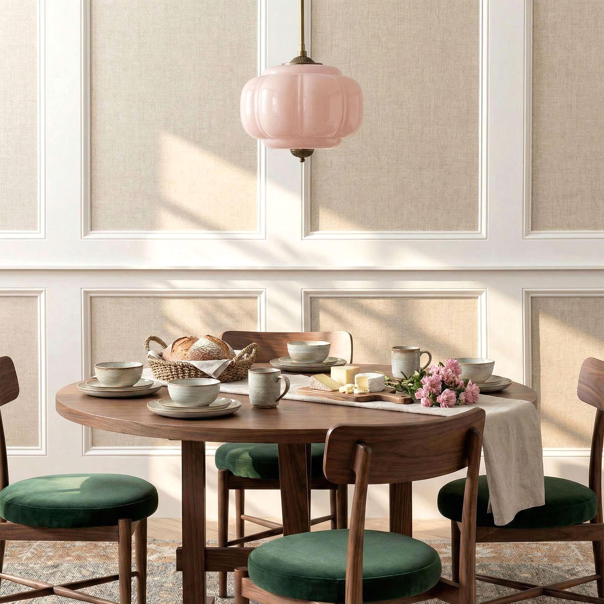 Dining room scene with pink Eloise pendant light