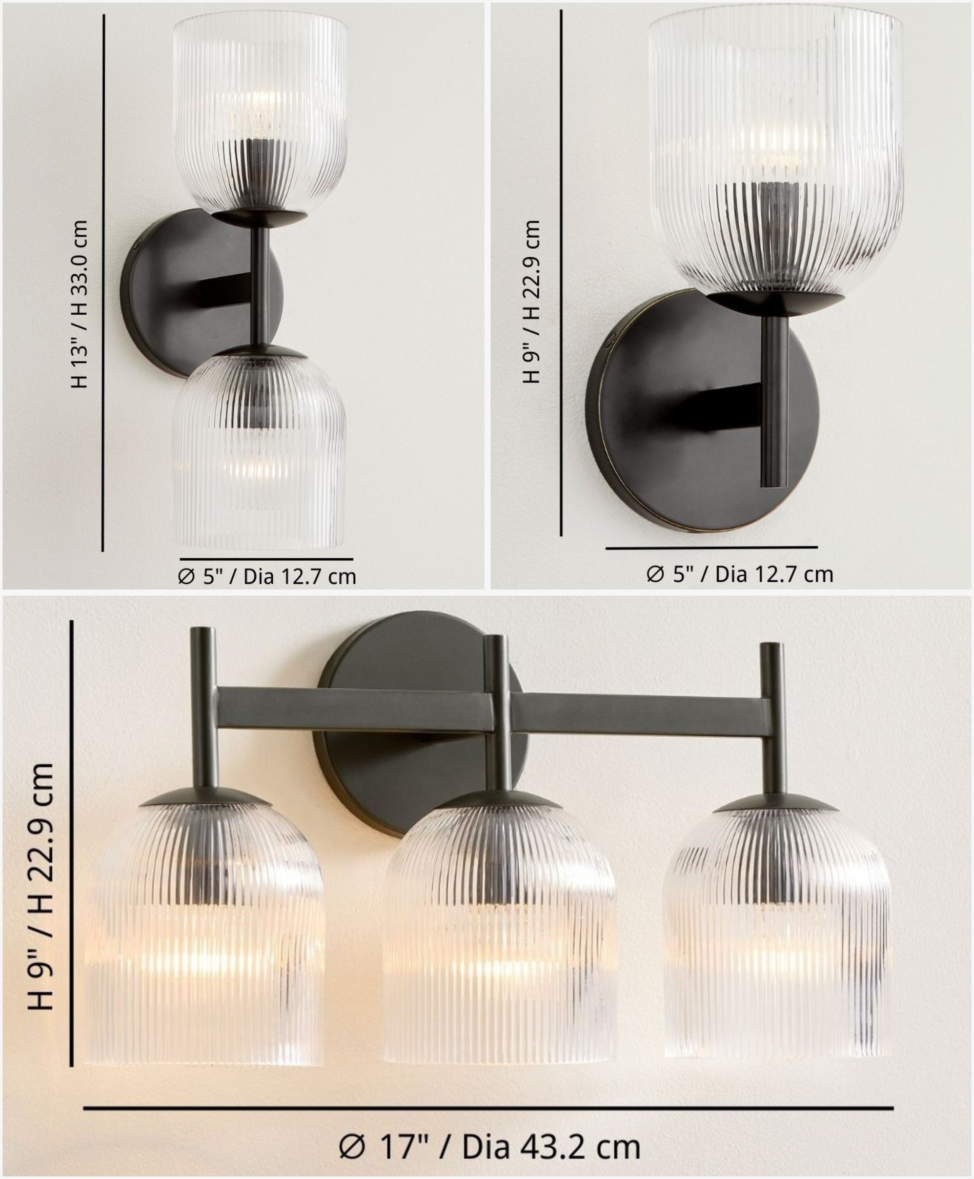 Lirra brushed gold clear glass pendant size diagram