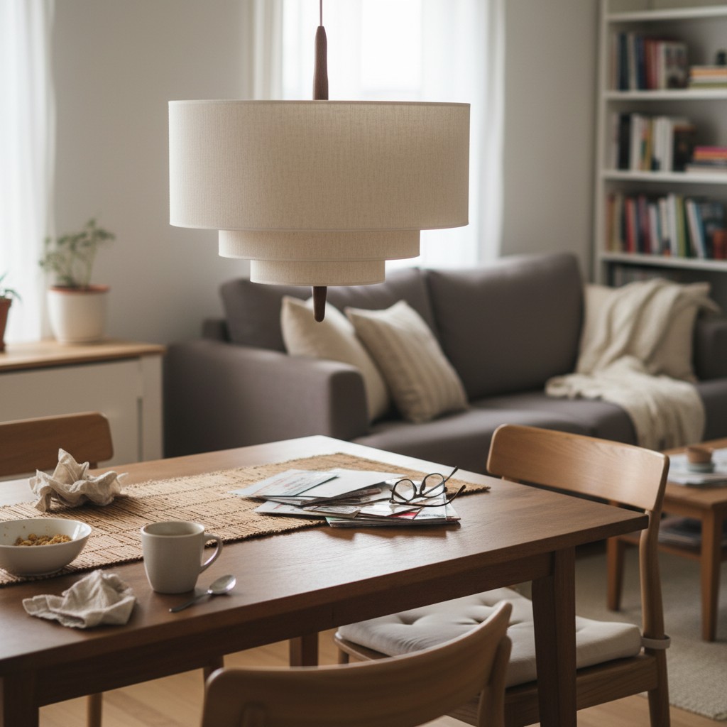 Softlume pendant lamp above a living room table
