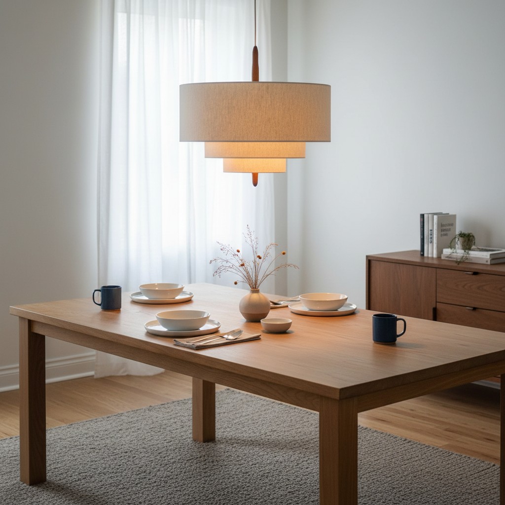 Softlume pendant lamp glowing above a dining table