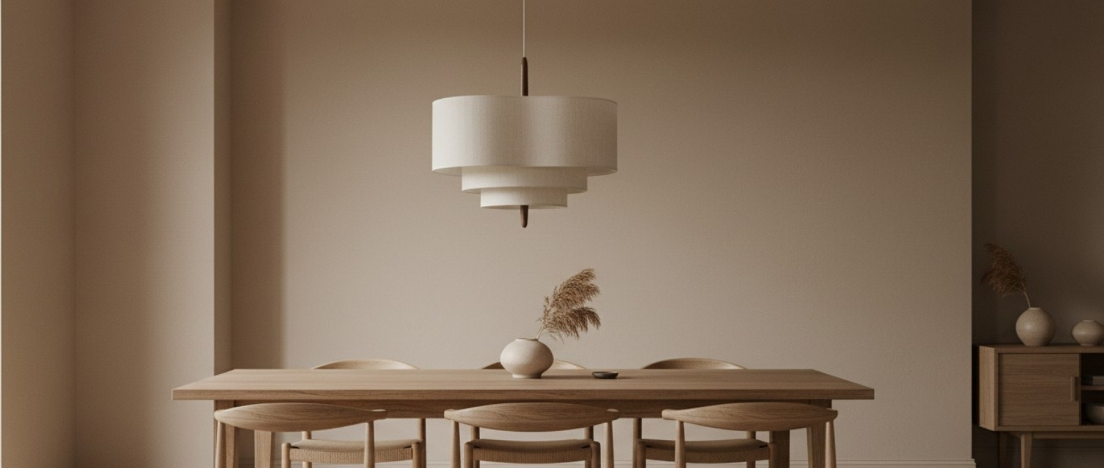 Softlume layered fabric pendant lamp above a dining table