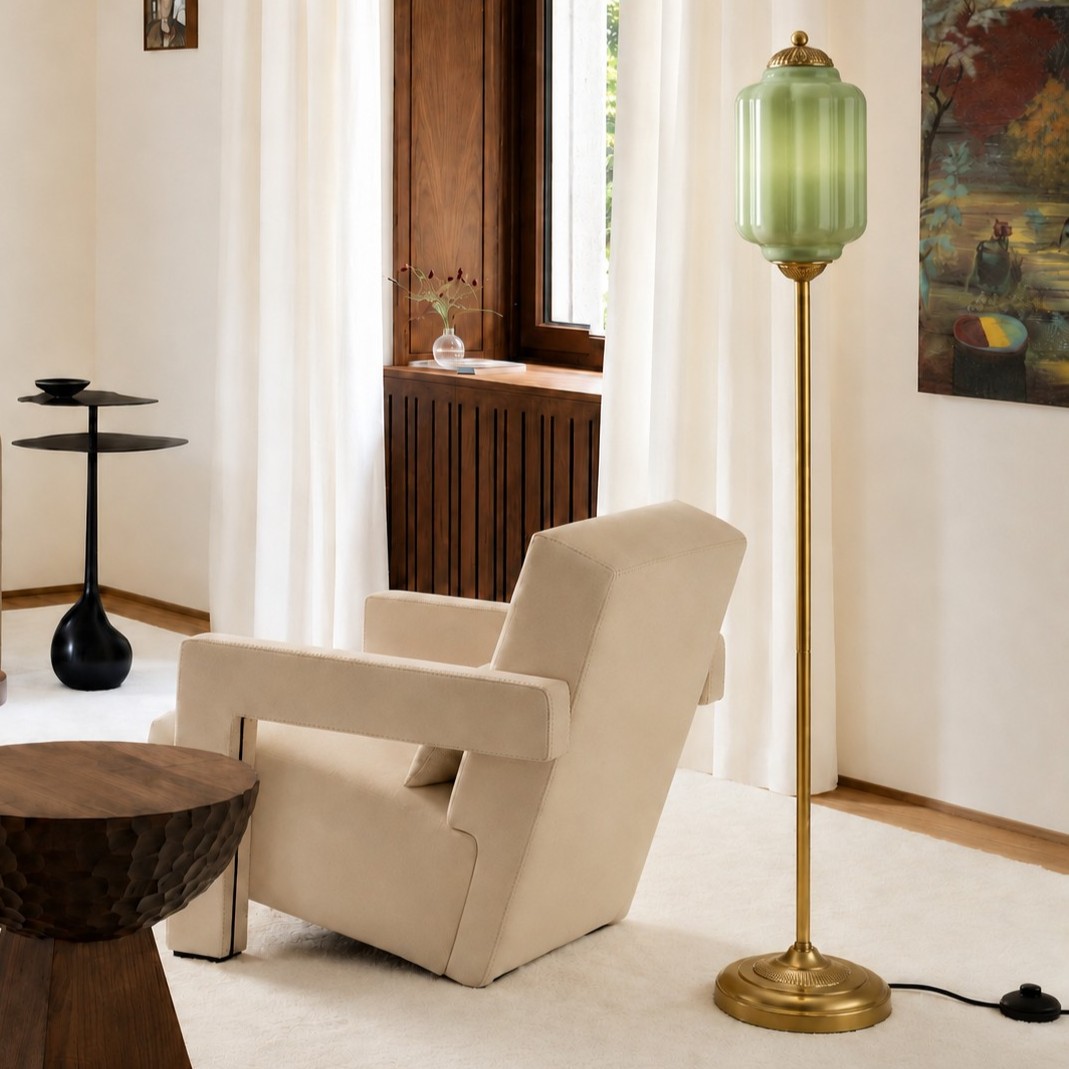 Eloise floor lamp with green textured glass