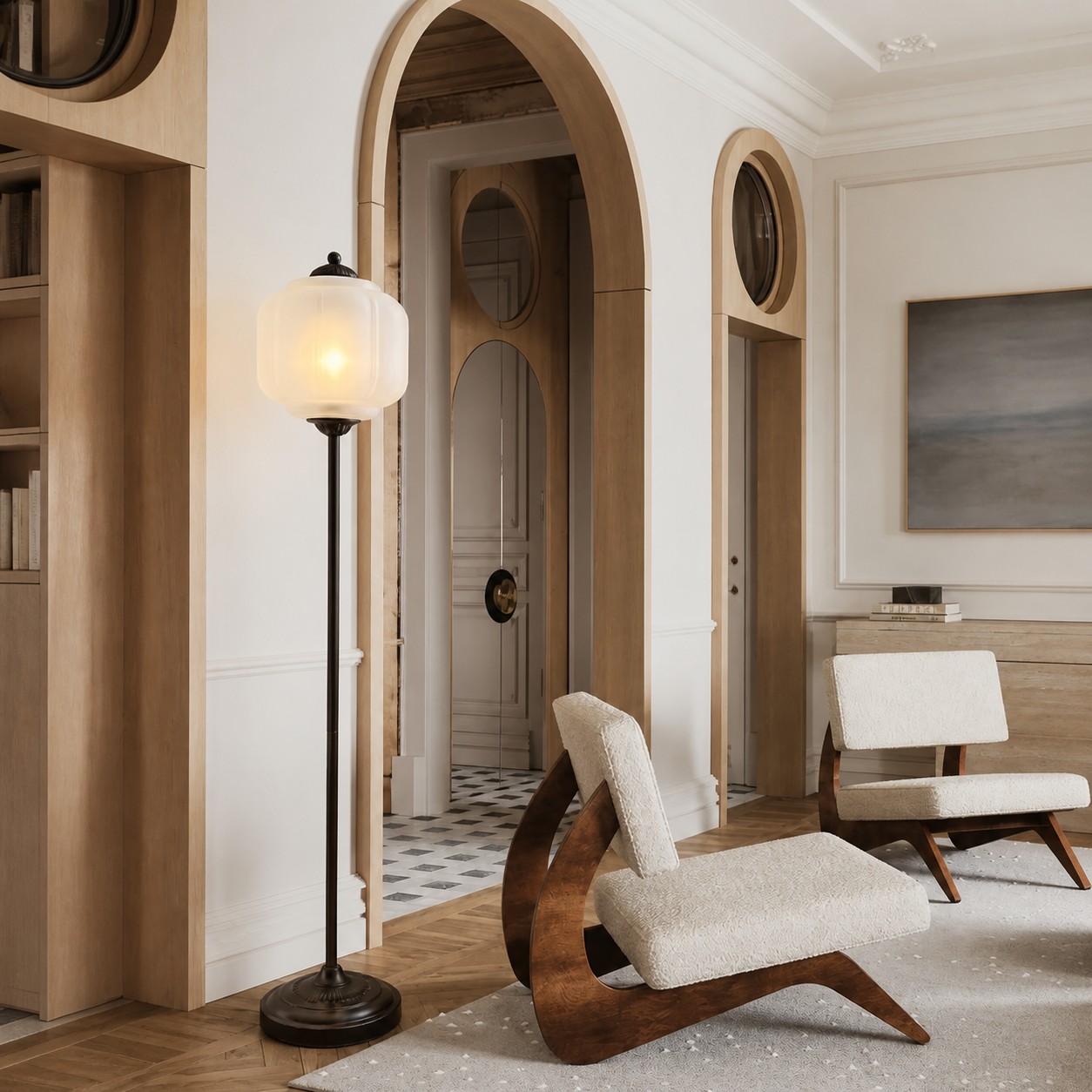 Eloise floor lamp in a classic hallway