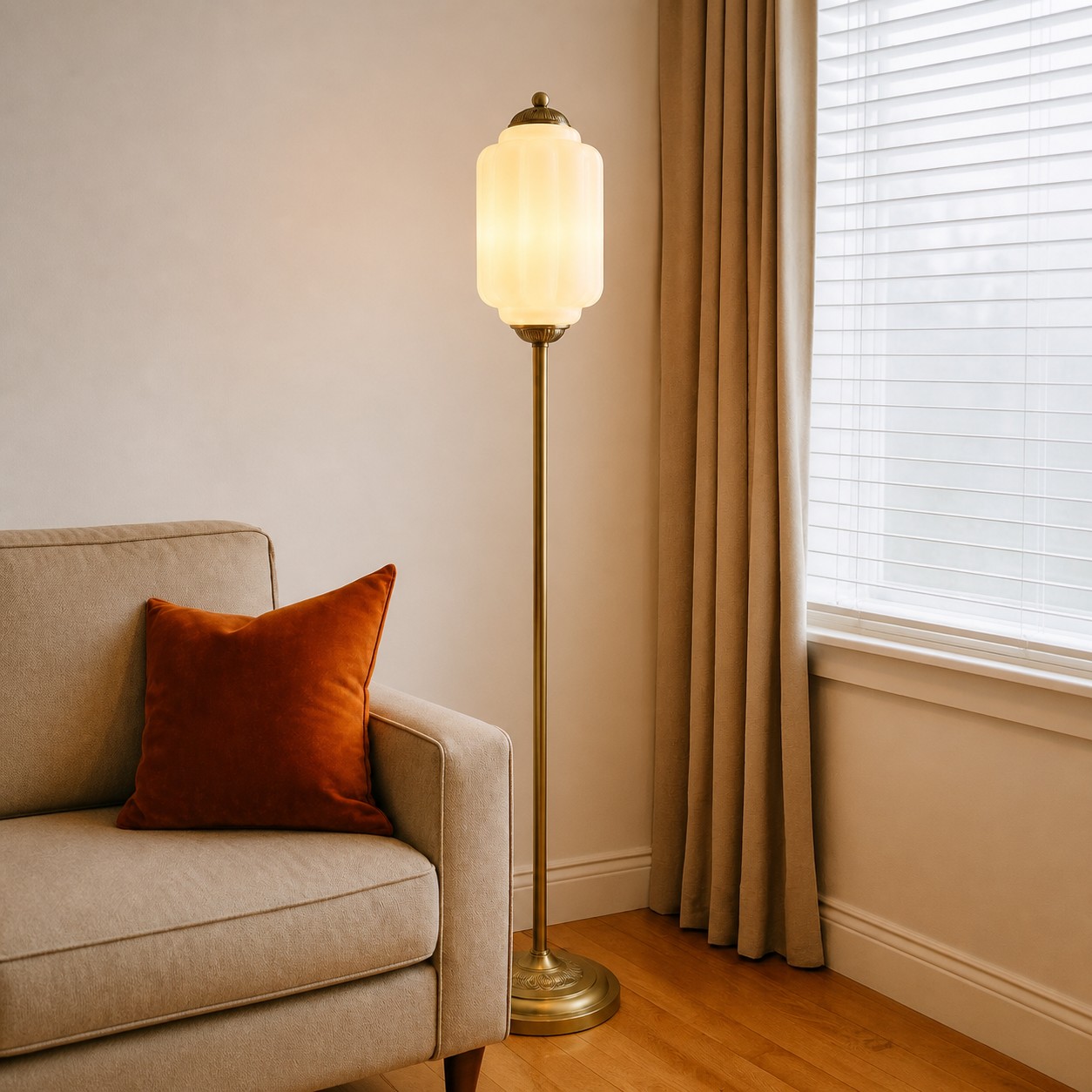 Eloise floor lamp beside a warm window