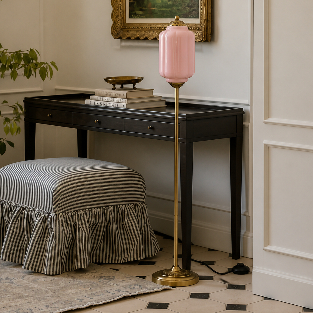 Eloise floor lamp with pink textured glass