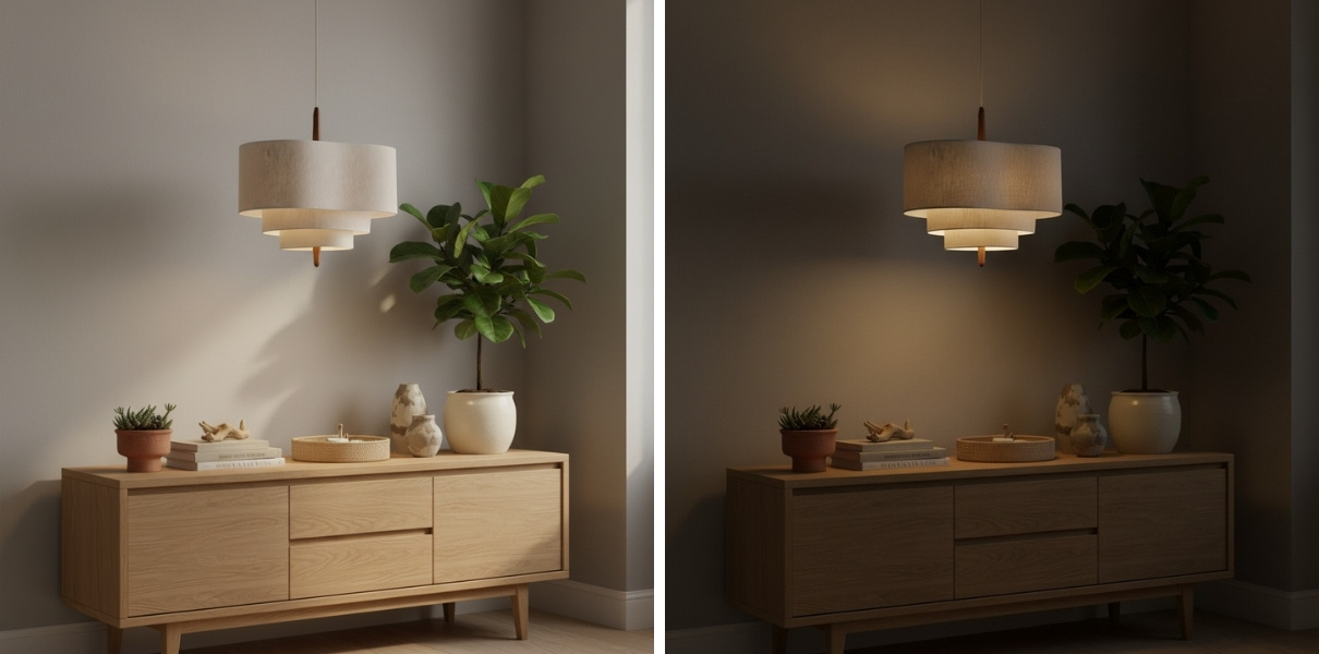 Switch light comparison for the Softlume pendant lamp