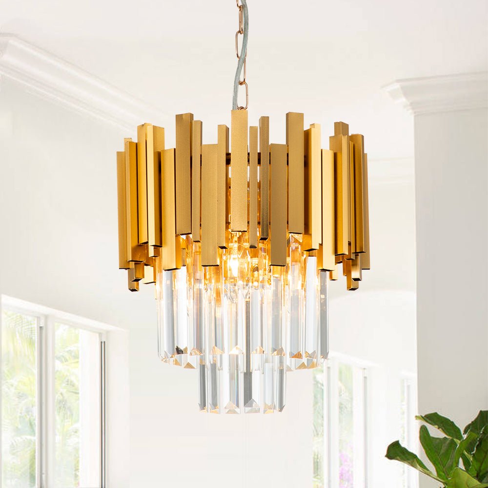 Gold 3-light Tiered Round Crystal Chandelier