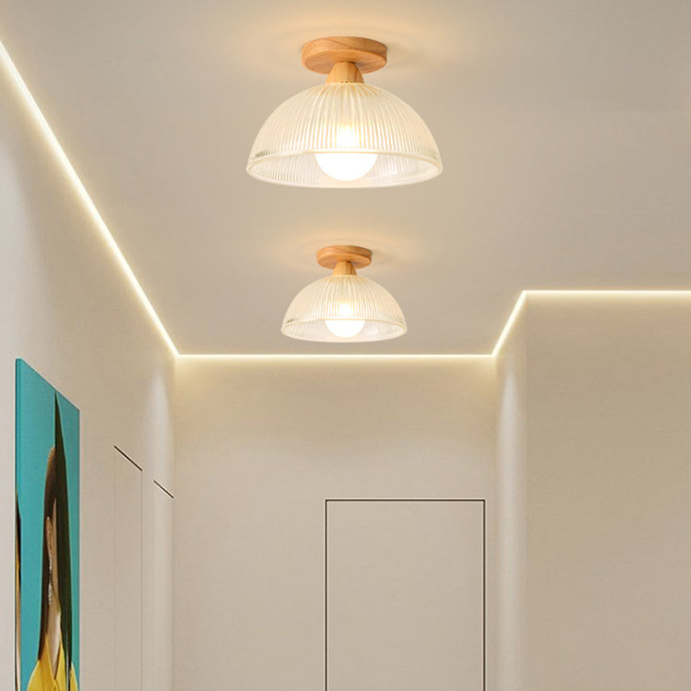 Window Ceiling Light Natural Wooden Walnut Glass Ceiling Light