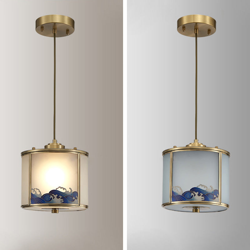 Traditional Chinese Copper Carved Decorative Glass Round Shade 1-Light ...