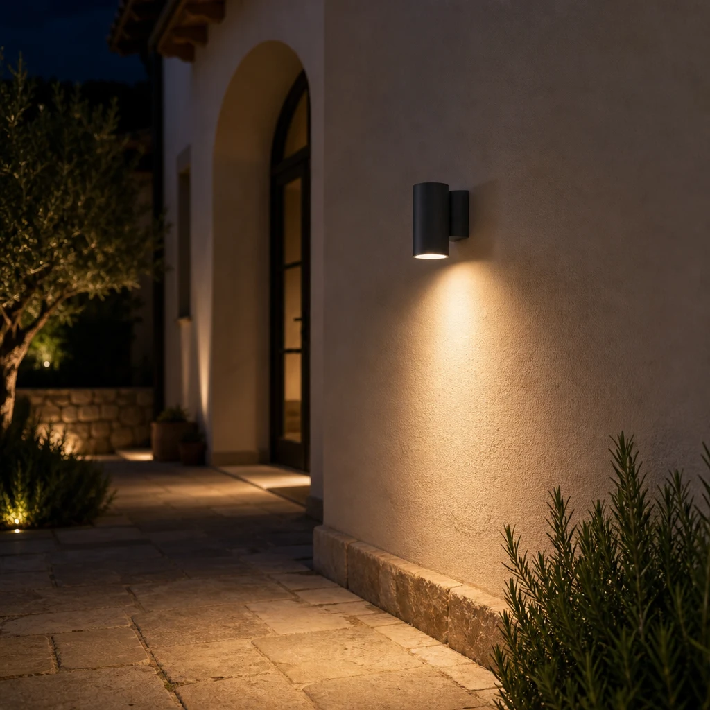 1 Aplique de pared con iluminación solo hacia abajo en el patio