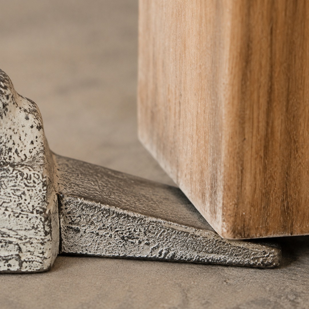 Close detail of the door-bottom contact point and wedge