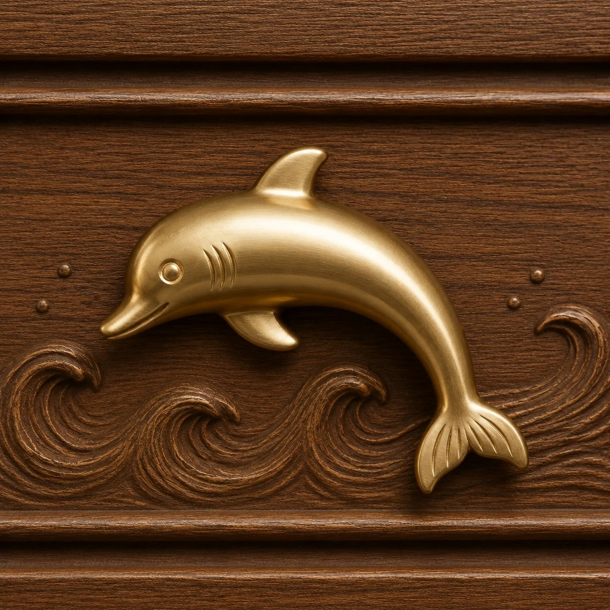 Dolphin cabinet handle in Natural Brass