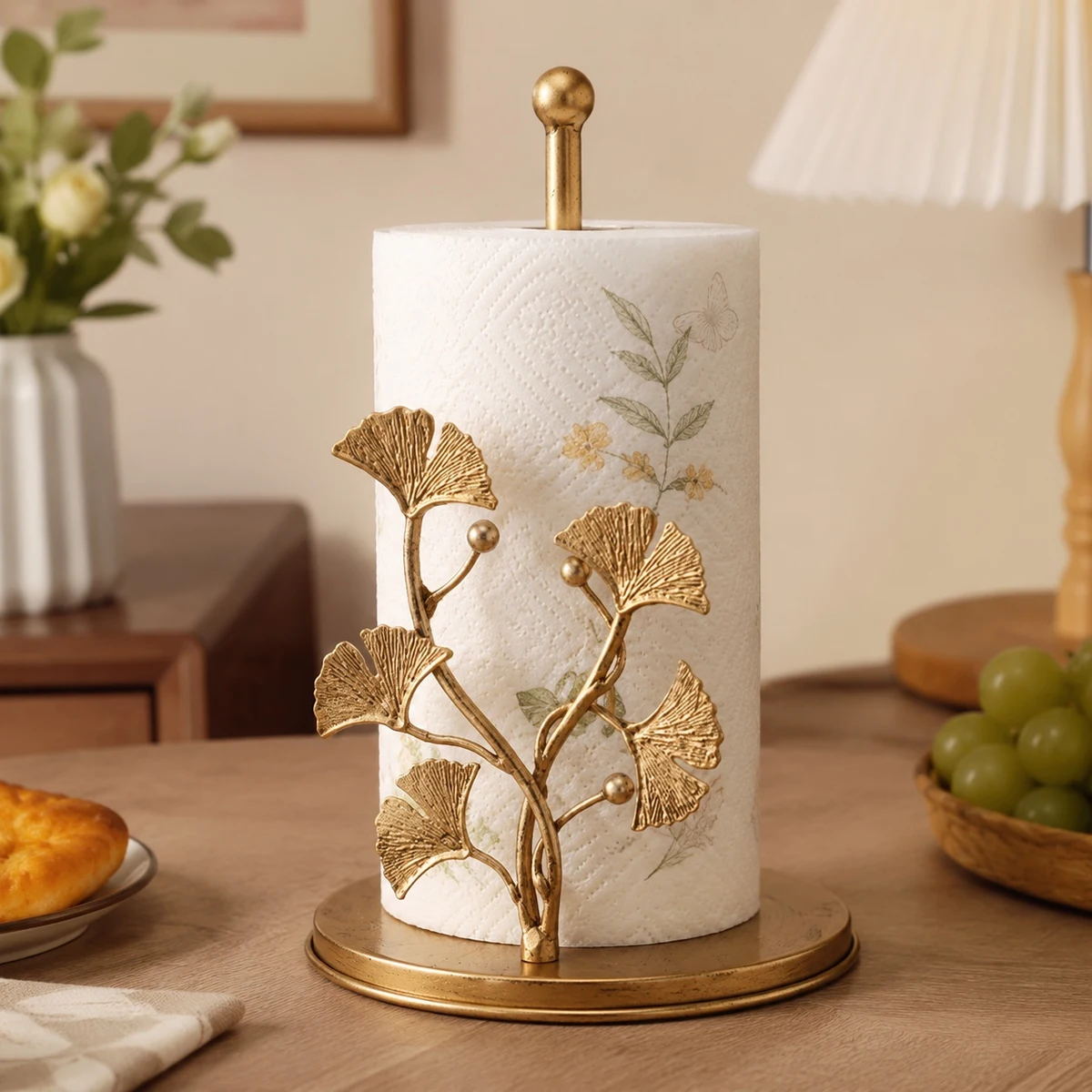 Ginkgo leaf Forma tissue holder with soft home decor styling