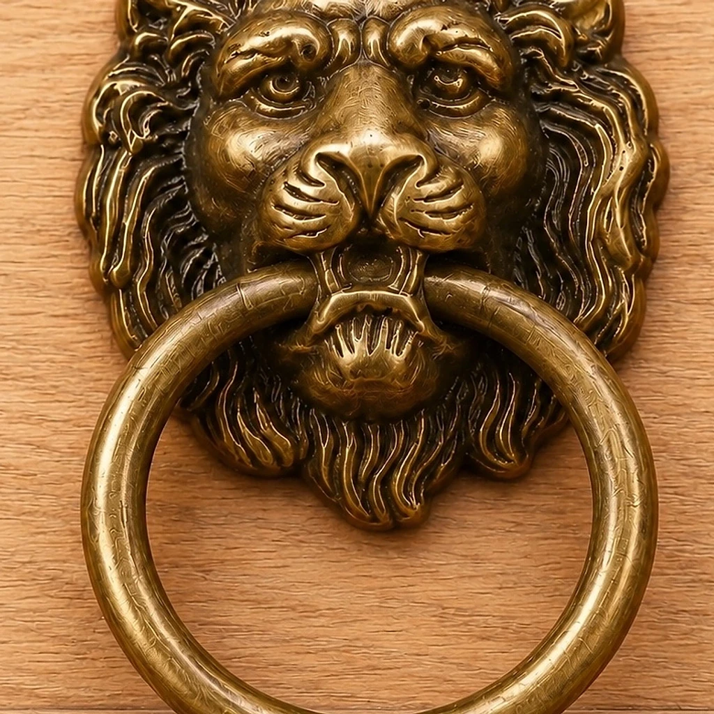 Close-up of ring connection at the lion mouth