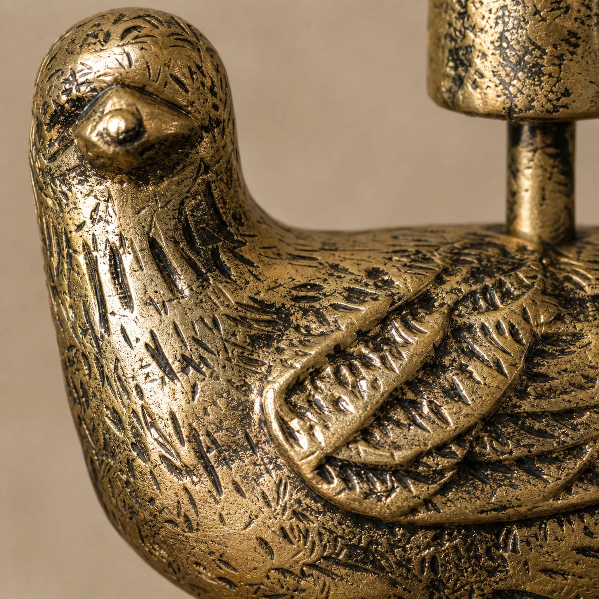 Close-up of antique brass texture and dark patina