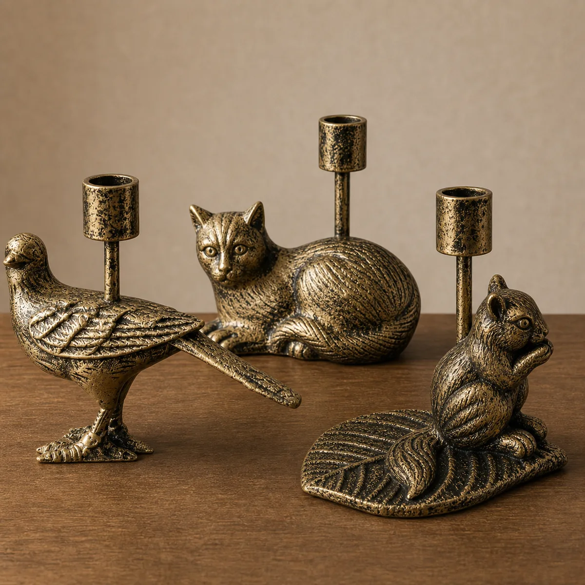 Close view of the Aura animal candlestick silhouettes