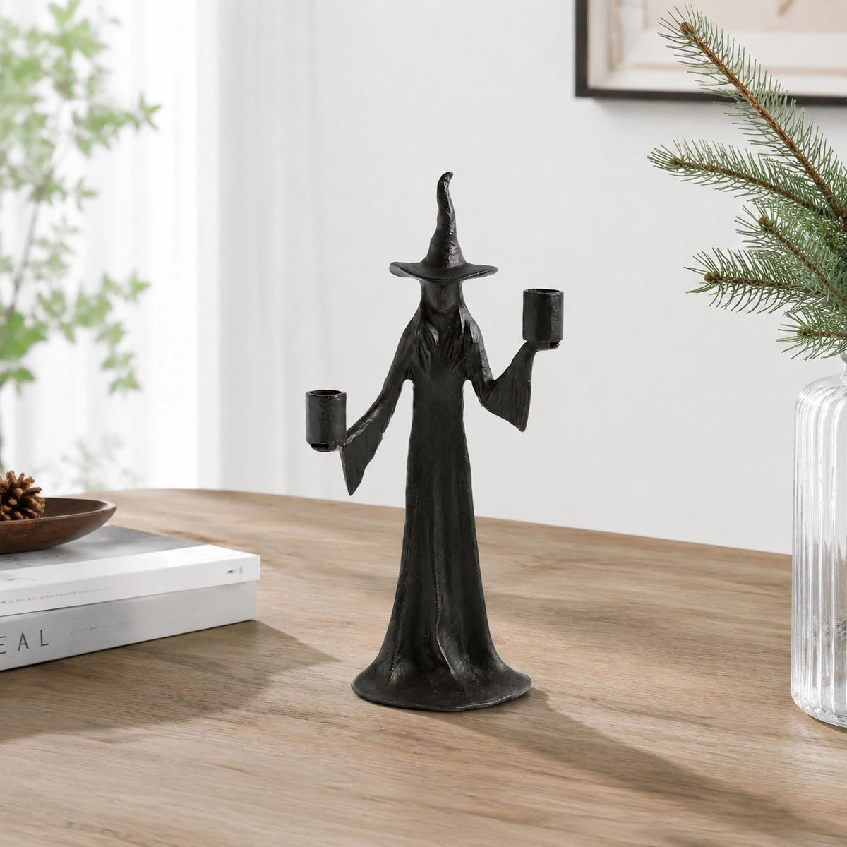 Double Candle Aura black resin candlestick
