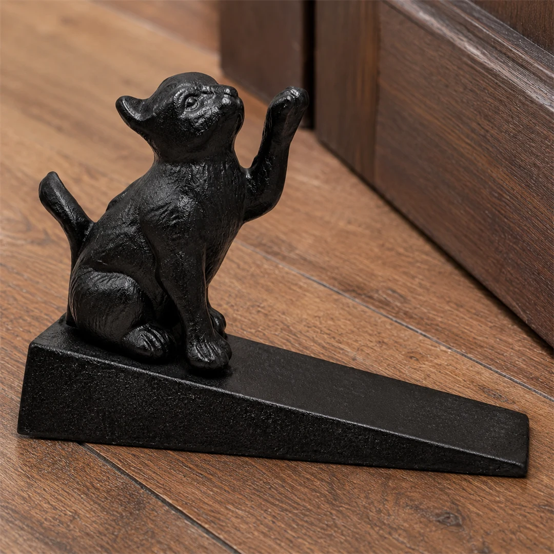 Guardian black cast iron cat door stopper on wedge base